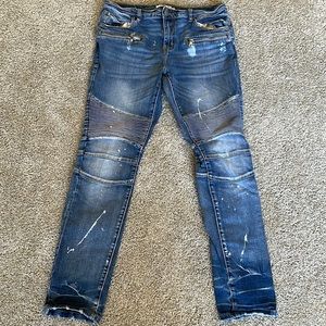 EMBELLISH BIKER DENIM JEANS BLUE (34)